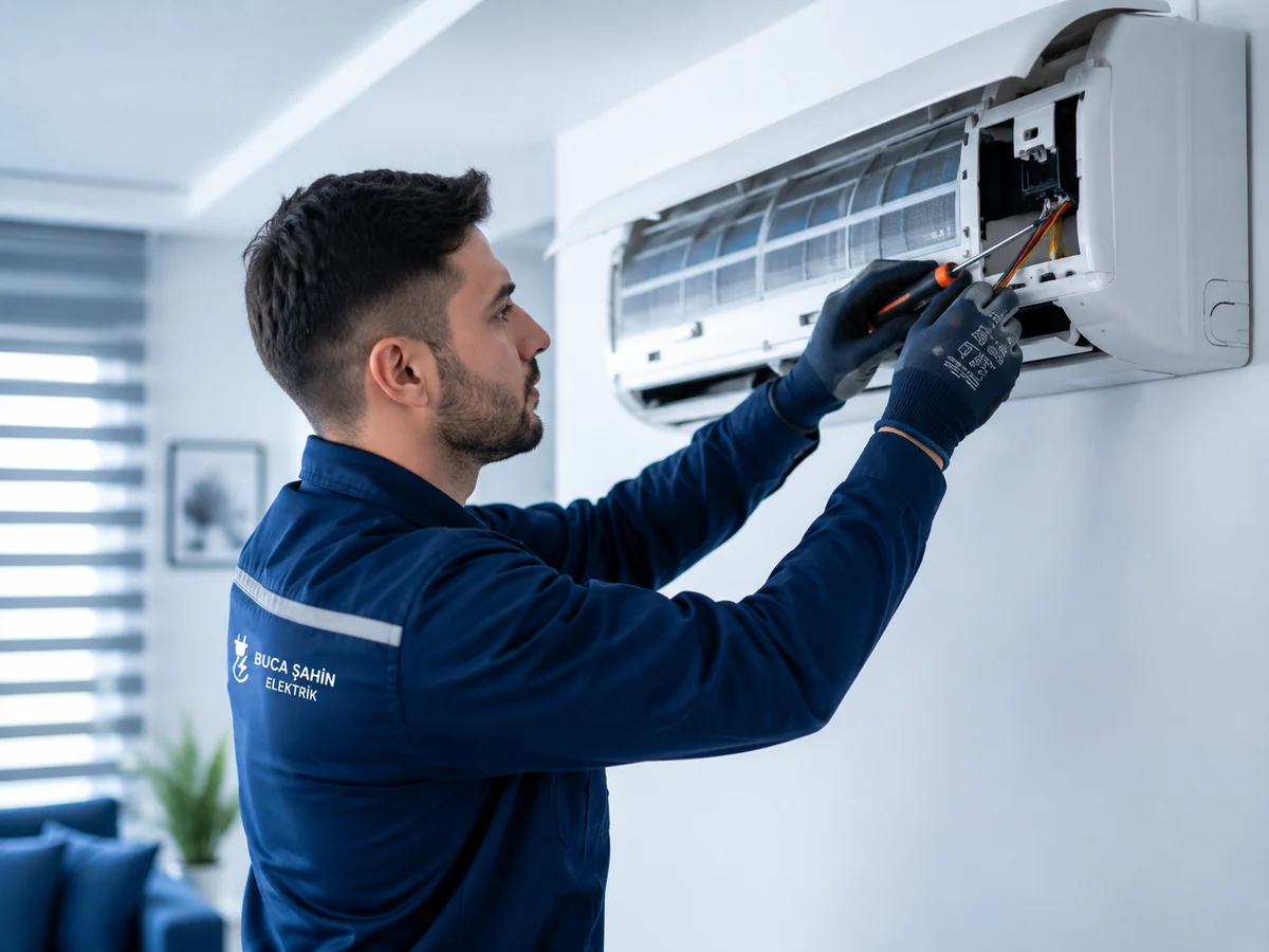 Klima elektrik bağlantısı yapan elektrik ustası