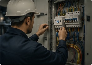Elektrik panosunda çalışan uzman teknisyen