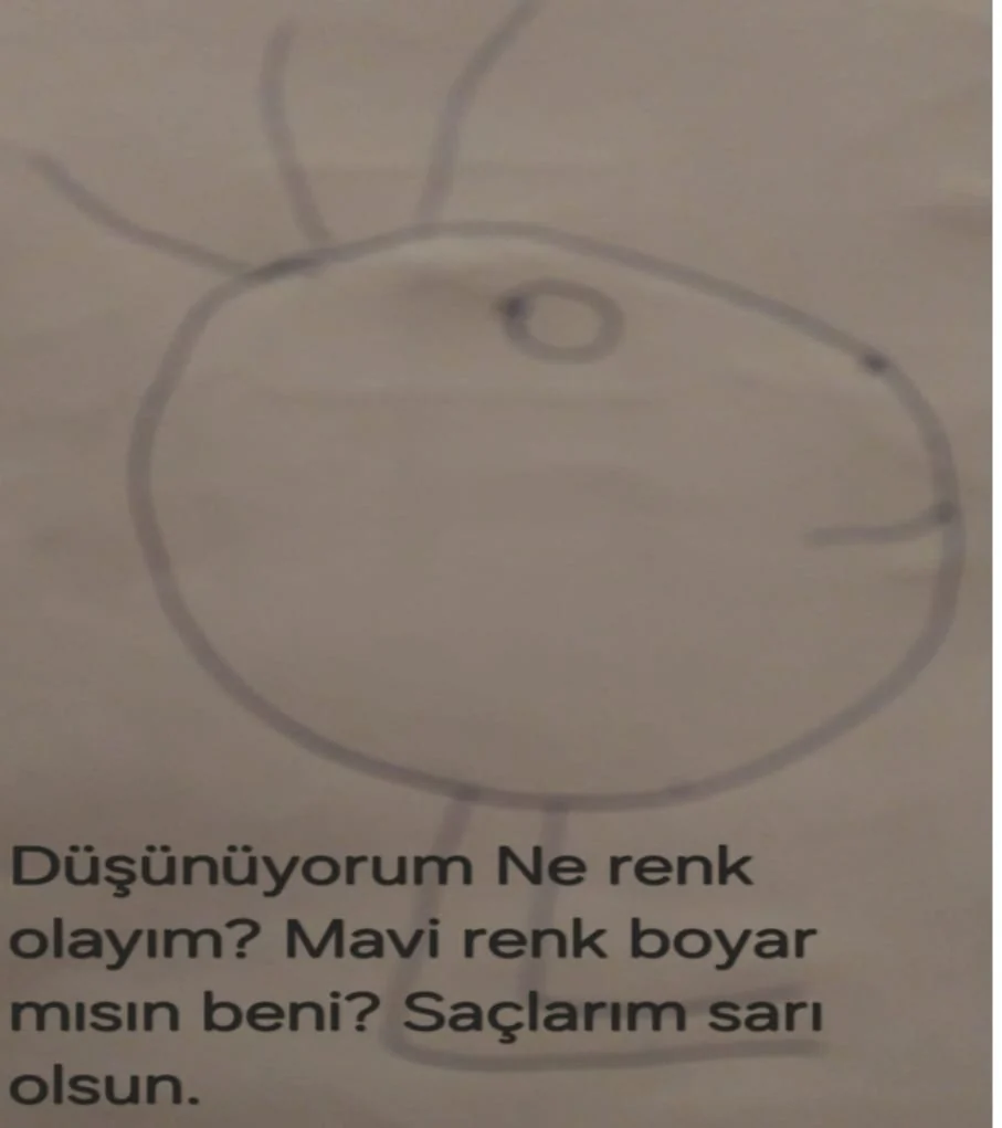 Saçlarının sarı olmasını isteyen yuvarlak çizgi karakter